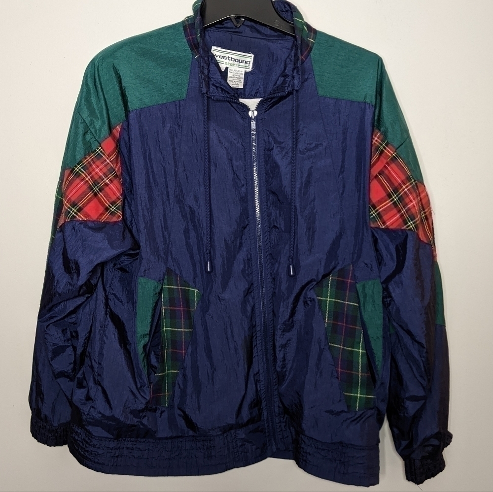 𝅺WOMEN'S Vintage Westbound Sport 80's Windbreaker With Shoulder Pads Large 💚💙
